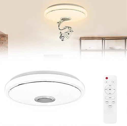 YUENFONG 36W Dimmbar LED Deckenleuchte mit Bluetooth Lautsprecher, Deckenlampe mit Fernbedienung oder APP-Steuerung, Farbwechsel Dimmbar für Kinderzimmer, Schlafzimmer, Wohnzimmer