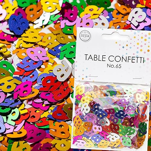 Konfetti Zahl 65 Bunt zum 65. Geburtstag | Deko für Jubiläum und Party | 500 Stück, metallic-bunt, 10mm groß | Zahlenkonfetti Tischkonfetti Tischdeko Jubiläum, Edition: Zahl 65