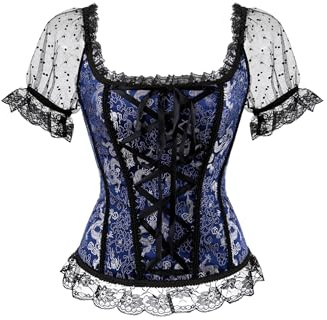 OMZIN Womans Casual Waist Slimming Top Vintage Short Sleeve Print Bustier Corset Lightweight Plus Size Stylish Corset