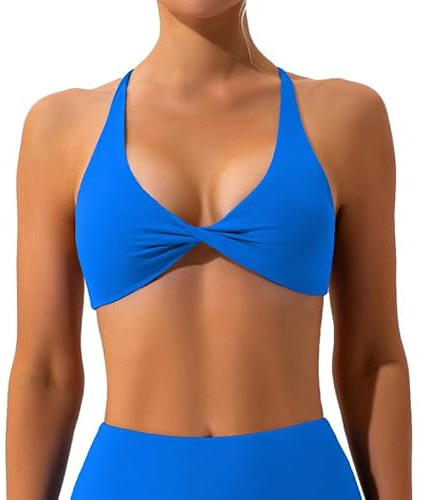 Litthing Femme Soutiens-Gorge de Sport Sexy Col en V sans Armature Bralette Rembourré Dos Croisé Brassière Coupe Basse Athletic Bralettes Dos Nu Athlétique Crop Top pour Jogging Fitness Yoga