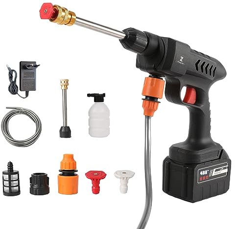 Akku Hochdruckreiniger, 60 Bar Akku Hochdruckreiniger für Gartenschlauch, Mobiler Hochdruckreiniger, Tragbarer Hochdruckreiniger für Auto, Haus, Rasen, Garten, Zaun (30000mAh)
