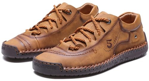 PLASMOVO Lässige Lederschuhe for Herren, Jugendmode, Britische Retro-Loafer, Bequeme Schnürschuhe Aus Leder (Color : Golden, Größe : 39 EU)