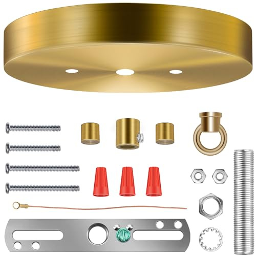 MAYOMAJO 6 Inches Light Canopy Kit with Heavy Duty Replacement Ceiling Cover Plate & Mounting Hardware for Lighting Fixtures Chandelier Pendant Lamp or DIY Project (Brass)