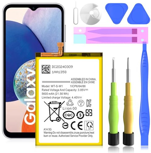 Galaxy A14 5G Ersatz Akku,【5600mAh】 (2024 New Upgraded) 3.85V Kompatibel für Samsung Galaxy A14 5G SM-A146U SM-A146U1 SM-A146W SM-S146VL SM-A146M WT-S-W1 Akku und Werkzeugsätze