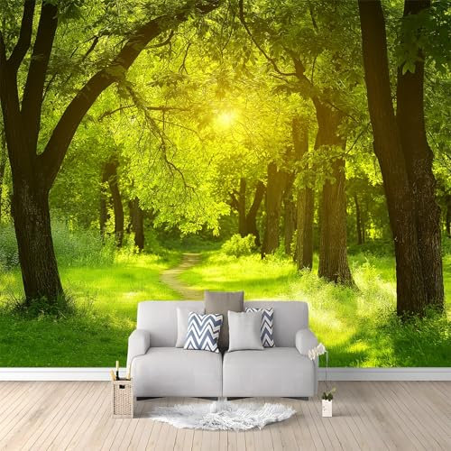Papier Peint Mural Salon Forêt Verte D'Été 250x175 cm Papier Peint Panoramique Intissé Moderne, Décoration Murale Poster Tableaux Muraux Imprimé 3D Tapisserie Photo