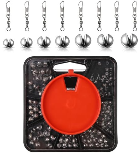 MIHURO 120g Angel Gewichte Set, 7 Wolfram Kugelgewichte, Rot Metallic, Aufbewahrungskoffer, Empfohlen für Karpfen-, Friedfisch-, Fluss-, See- und Meerangeln