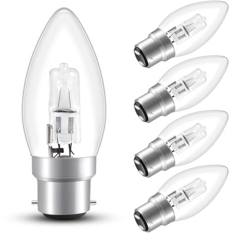 Morotty B22 42W Candle Bulbs Dimmable Warm White 2700K, 570LM, AC 220-240V, B22 BC C35 Clear Candle Bulbs Large Bayonet Cap, C35 Decorative Light Bulb for Chandelier, Ceiling Light, 5 Pack