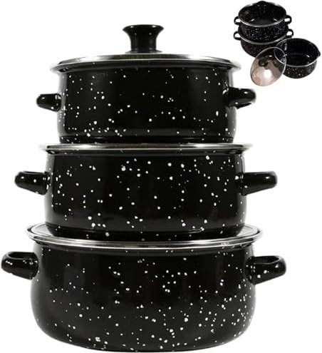 3Pcs/Set Enameled Cast Iron Dutch Oven with Lid, 3 Stackable Enameled Cast Iron Pan Set with Stainless Steel Welt & Dual Handle Non Stick Enamel Dutch Oven for Bread Baking, Cooking Soup