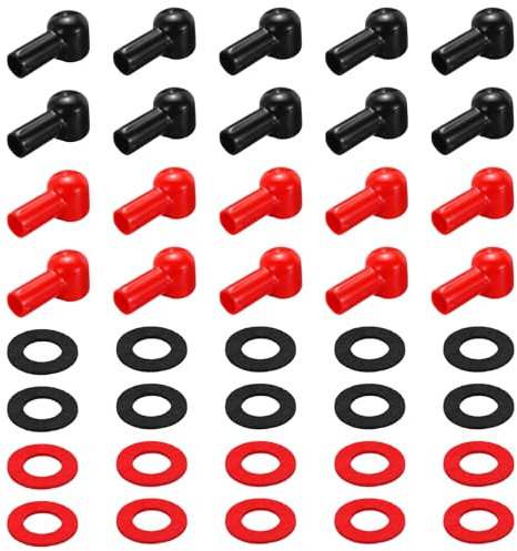 sourcing map Battery Terminal Cover, 4 Pcs Battery Terminal Protector Truck Battery Terminal Cover with Washers Black Red L14-24-60mm for Car Accessories Truck Marine Boat