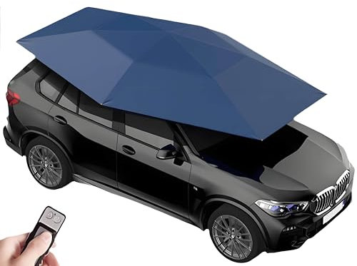 XUXIAO Carport per Auto, Carport Completamente Automatico, Tendalino Impermeabile con Telecomando, Ombrellone Pieghevole per Auto, Parasole, per parcheggi all'aperto,Blue-4.2m