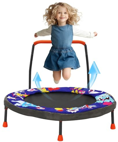 Trampolin Kinder Indoor Outdoor Ø 91cm, Mini Kindertrampolin einfach klappbar mit Griff, Fitness Trampolin für Jungen Mädchen Kompakt & praktisch
