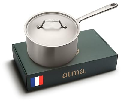 Atma Casserole Inox 18/10-20 cm - Avec Couvercle - Compatible Induction | 3 plis - Sans Revêtement Chimique - Graduation, Bords Verseurs - Tous Feux - Fabriquée en France - Sans PFAS, PFOA & PTFE