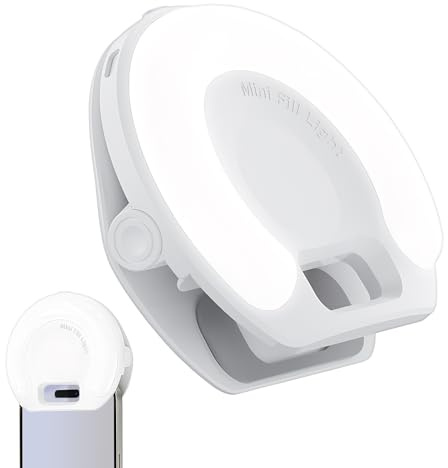 Selfie-Lampe für Telefon – Helligkeit verstellbar mit abnehmbarem Clip und LED-Füllung, wiederaufladbares Licht für Smartphone und Kamera – für Reisen, Outdoor, Podcast, Fotografie