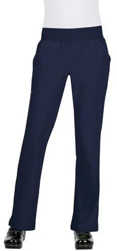 KOI Basics Women's Laurie Flare Leg Knit Waist Yoga Scrub Pant X-Small Petite Navy