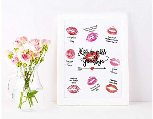 CHRONICALLYFUNNY Kiss the Miss Goodbye Leinwanddruck, ungerahmt, Gästebuch, Junggesellinnenabschied, Brautparty, Spiel, Poster, Bilderrahmen nicht im Lieferumfang enthalten
