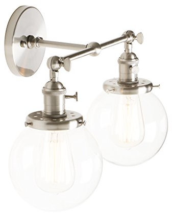 Pathson Réglable 2 Luminaire Applique Abat-jour en Verre Rétro Industrial Lampe Murale Plafonnier Rétro Eclairage(Ampoule Non Inclus) Argent