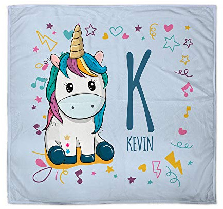 LolaPix Babydecke Einhorn mit Name. Neugeborene Geschenke. Verschiedene Designs. Blaues Einhorn
