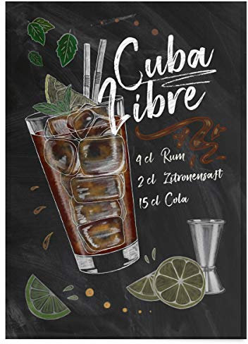 JUNIWORDS Poster mit/ohne Holzrahmen - Wähle ein Motiv - Cocktail Cuba Libre - Wähle eine Größe - 30 x 40 cm (M) ohne Rahmen