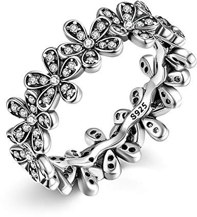 Newsoul ✦Regalo Festa Della Mamma Placcatura in oro 18 carati in argento sterling 925 CZ Anelli a margherita abbaglianti Anelli a fiore con zirconi cubici Anelli impilabili per le donne (57.7(18.5))