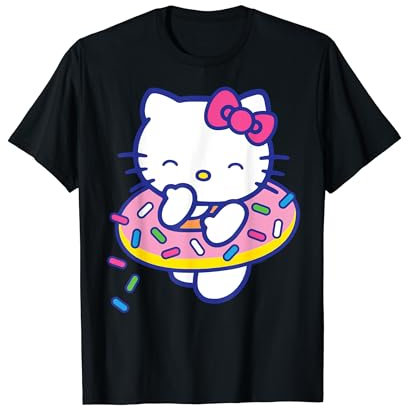 Sanrio Hello Kitty T-Shirt für Kinder und Erwachsene, Schwarz, S, Halbarm, Klassische Passform, Kawaii Cartoon Novelty T-Shirt