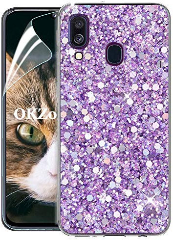 OKZone Cover Samsung Galaxy A40 [con Pellicola Proteggi Schermo], Custodia con Brillantini Ultra Sottile Design Case di Alta qualità in Silicone TPU Bumper Cover per Galaxy A40 (Viola)