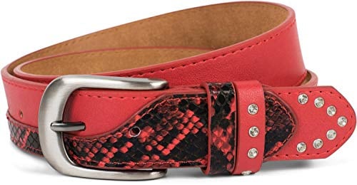 styleBREAKER Damen PU Gürtel Schlangen Optik Strass Nieten, Rot,95cm