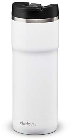 Aladdin Barista Java Thermavac Leak-Lock Stainless Steel Thermos Travel Mug for Hot Drinks 0.47L Snowflake White – Keeps Hot for 4 Hours - BPA-Free Reusable Coffee Cups - Leakproof - Dishwasher Safe