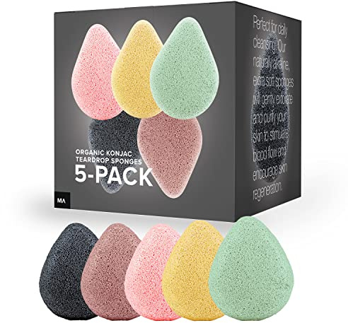 Minamul Konjac Exfoliating Organic Facial Sponge Set | Gentle Daily face Scrub/Skincare | Safe for Oily, Dry, Combination or Sensitive Skin | Charcoal, Turmeric, French Green, Red & Pink Clay