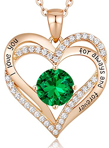 CDE Cadeau de Fête des Mères Coeur Collier 925 En Argent Sterling Plaqué Or Rose Pierre de Naissance Peut Pendentif Colliers pour Femmes avec 5A Zircon Cubique Bijoux Cadeau D'anniversaire