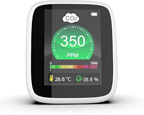 CO2 Carbon Dioxide Air Quality Monitor, Pollution & Ventilation Meter, Tester; Detect & Test Indoor Air Ventilation Levels with CO2 PPM Levels, Temperature and Humidity Sensor Readings on LED Screen