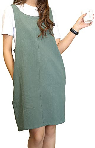 YushengTai Delantal De Estilo Japonés Sin Ataduras, Con Tiras Cruzadas Y Bolsillos, De Algodón - Para Cocina, Repostería, Jardinería, Pintura, Cafetería (Verde)