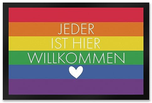 speecheese Jeder ist Hier willkommen Fußmatte XXL in 50x75 cm mit Regenbogenfahne Pride Lesben Transgender Fahne für Gleichberechtigung und Freiheit
