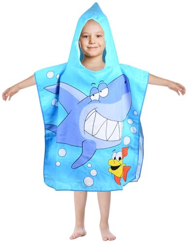 BIQIQI Handtuch Kinder mit Kapuze, Mikrofaser Badetücher Kinder Badeponcho Strandtücher Badetuch Duschtücher Ultra Weich und Saugfähig Badehandtuch für Strand Schwimmbad Mädchen Jungen 2-8 Jahre