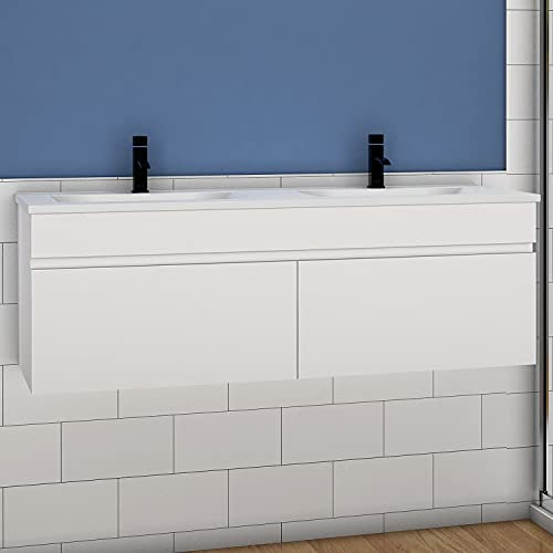 Acezanble Meuble de Salle de Bain, Meuble de Rangement avec lavabo, Meubles Suspendus de Salle de Bain,Meubles-lavabos,Meuble sous Vasque Suspendu Blanc 120cm