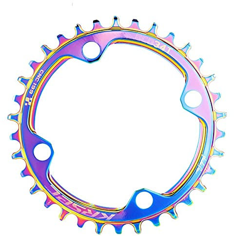 BIKECO Fahrrad Kettenblatt,Rainbow Fahrrad Kettenblatt 32T 34T 36T 38T 104 BCD Bike Narrow Wide Kettenblätter für 9 10 11 Gänge MTB Circular Single Kettenblatt (34T)