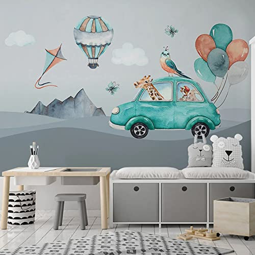 Yimesoy Benutzerdefinierte 3D Wandbild Tapete Für Cartoon Handgemalte Ballon Auto Giraffe Kinderzimmer Babyzimmer Schlafzimmer Hintergrund Foto Wandpapier 400Cm(W)×280Cm(H)