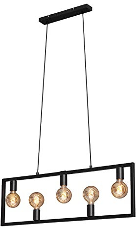 BRILONER Leuchten Pendelleuchte, Pendellampe retro, Hängelampe vintage, 5x E27, max. 40 Watt, Esszimmerlampe, Metall, Schwarz, 980x1500mm (LxH) 4028-055