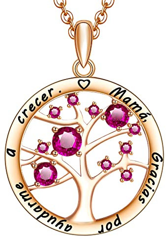 LOVORDS Collar Mujer Grabado Mamá Gracias por ayudarme a crecer Plata de Ley 925 Colgante Árbol de la Vida Familiar Chapado en oro rosa Cristal incrustado