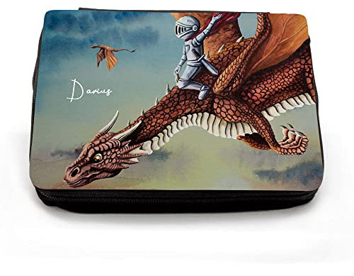 Waschtasche Kosmetiktasche Tasche Federtasche Federmappe Drache mit Ritter Wunschname Geschenk Bundle58 wt251 fm256 - ausgewählte Größe: *Federmappe*