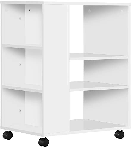 Vinsetto Armario para Impresora Mueble Auxiliar de Oficina con Ruedas con 3 Estantes Laterales y 2 Frenos Carga 30 kg para Dormitorio Cocina Salón 60x40x75,8 cm Blanco