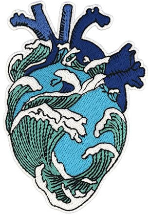 Urbanski Patch Meer Ozean Welle blaues anatomisches Herz zum Aufbügeln 10 x 7 cm | Aufnäher Applikation Bügelbild