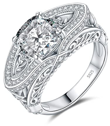 JewelryPalace Flügel Blume Kreuz Kissenschliff 3.5ct Zirkonia Ring Damen, Liebe Herz Verlobungsringe Silber 925 Frauen mit Stein, Simulierter Diamant Hochzeitsringe Trauring Ehering Ring Band Set 49