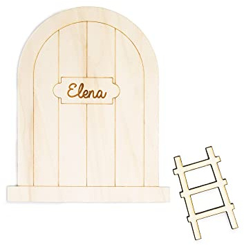 Made in Gift Puerta del Ratoncito Pérez Personalizada con Nombre Grabado sobre Madera con Escalerita Pequeña como Regalo Original para Niños Pequeños y Decoración Infantil para Paredes (Ovalada)
