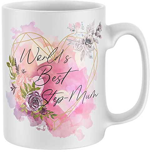 Purple Print House Floral Worlds Best Step Mum Mug Son Daughter for Step Mom Mothering Sunday Tea Coffee Drinking Cup