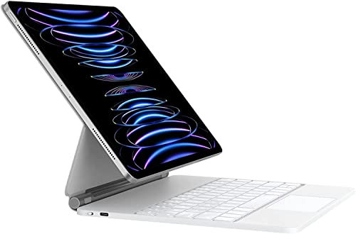 HOU Tastatur Hülle für iPad Pro 12,9 Zoll (6th/5th/4th/3rd) Gen 2022, Multi-Touch, weiche weiße Hintergrundbeleuchtung ,Weiß QWERTZ-Layout