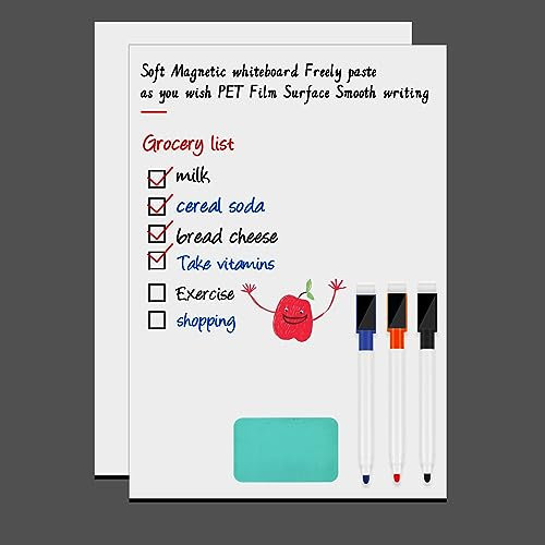 Sinofort 2 Stück Whiteboard Magnetisch, A4 Whiteboard Folie Selbstklebend Magnettafel, Mini Magnettafel Selbstklebend für Wochenplaner Küche Büro