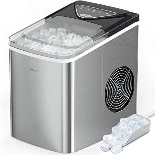 Silonn Machine à glaçons - 9 glaçons en 6 min, 12 kg/24 heures, machine à glace autonettoyante, compacte avec panier à glace et pelle, 2 tailles, idéale pour la cuisine et les fêtes