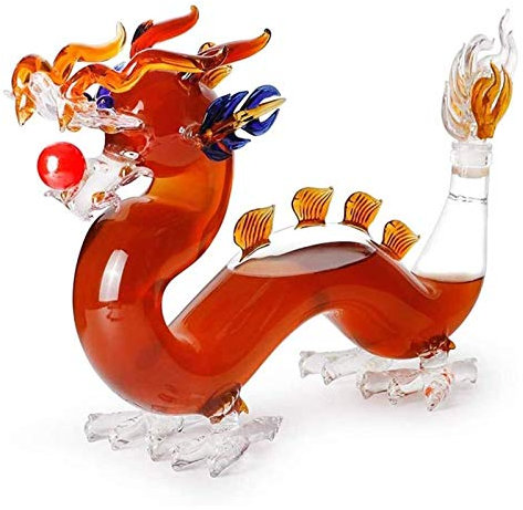 HOLABONITA Home Bar Glass Chinese Dragon Shaped Decanter for Liquor Bourbon Decanter
