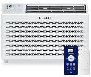 DELLA 8000 BTU Aire acondicionado de ventana de ahorro de energía que enfría hasta 350 metros cuadrados Ft., ubicación GEO, unidad de CA con controles inteligentes WIFI, control remoto,