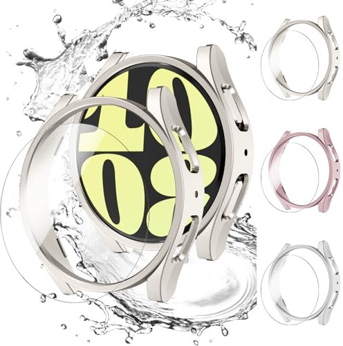 (3+3 Stück) Schutzhülle für Samsung Galaxy Watch 6 44mm,3 Hart PC Schutz Hülle und 3 HD Gehärtetes Displayschutz Folie,Smartwatch Zubehör für Galaxy Watch 6 44mm Hülle